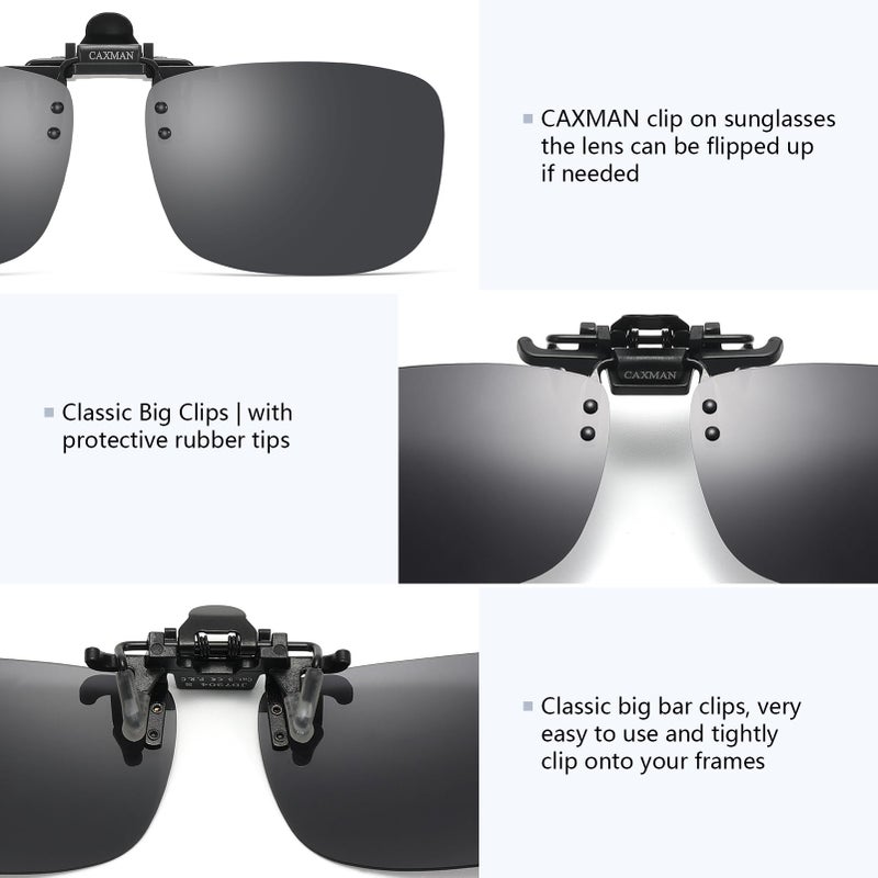 CAXMAN Polarized Clip-on Flip Up Metal Clip Rimless Sunglasses, Lightweight, Black Lens 59 * 42mm - Image 3